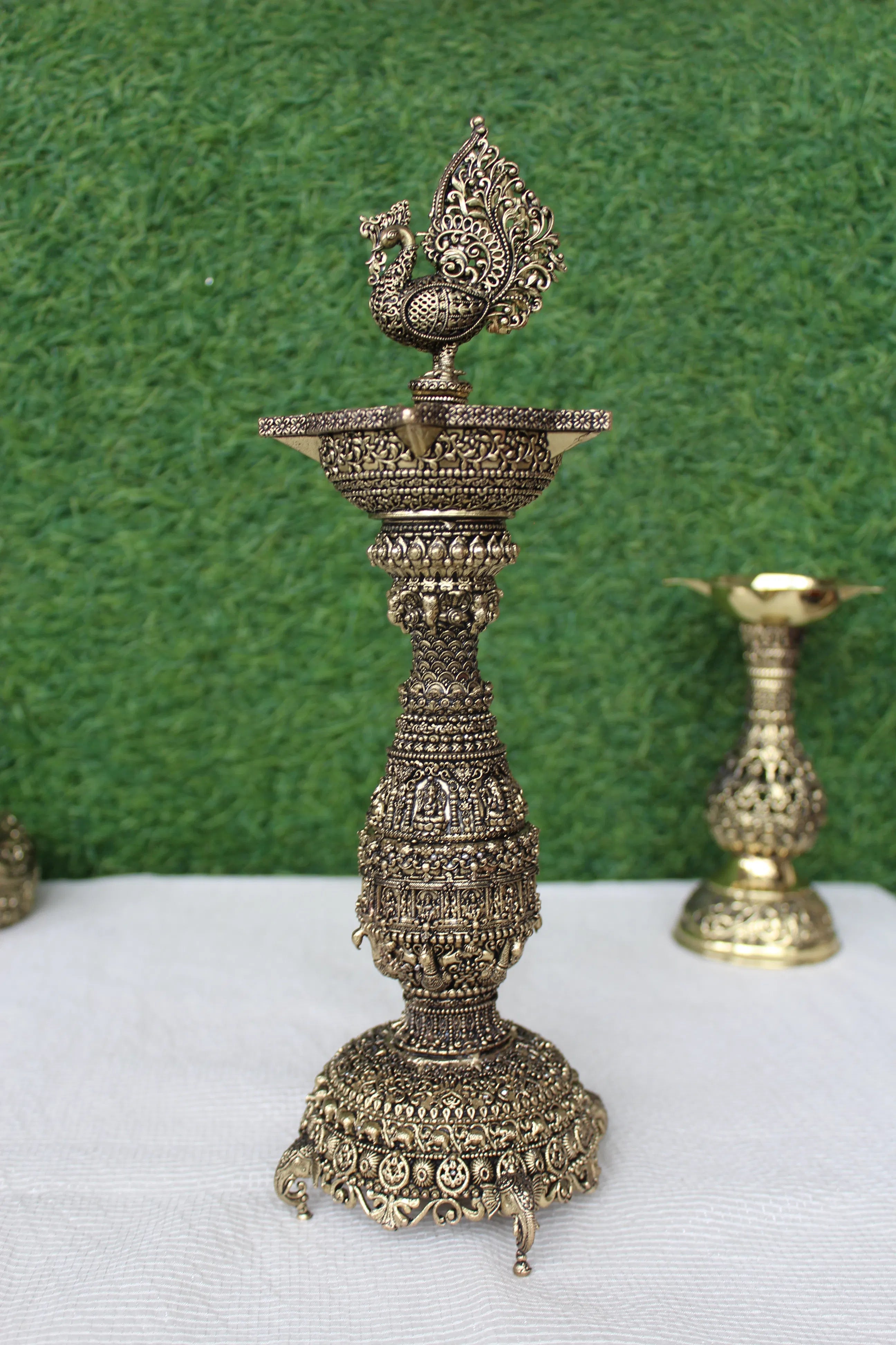 Annam Pakshi Samai Diya Pair | Brass Swan Lamp | Traditional Diya Stand | Pooja Decor - 12 inches