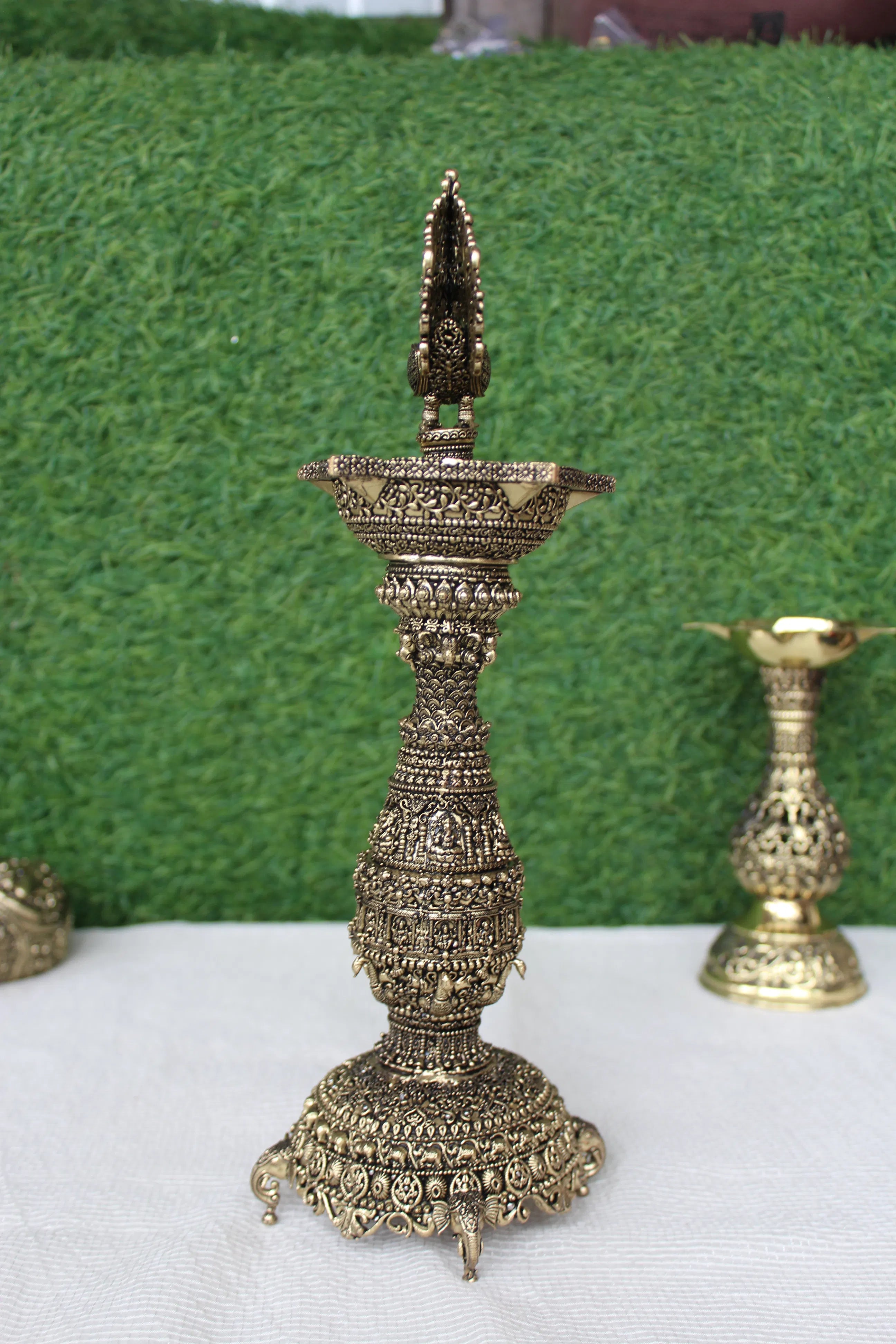 Annam Pakshi Samai Diya Pair | Brass Swan Lamp | Traditional Diya Stand | Pooja Decor - 12 inches