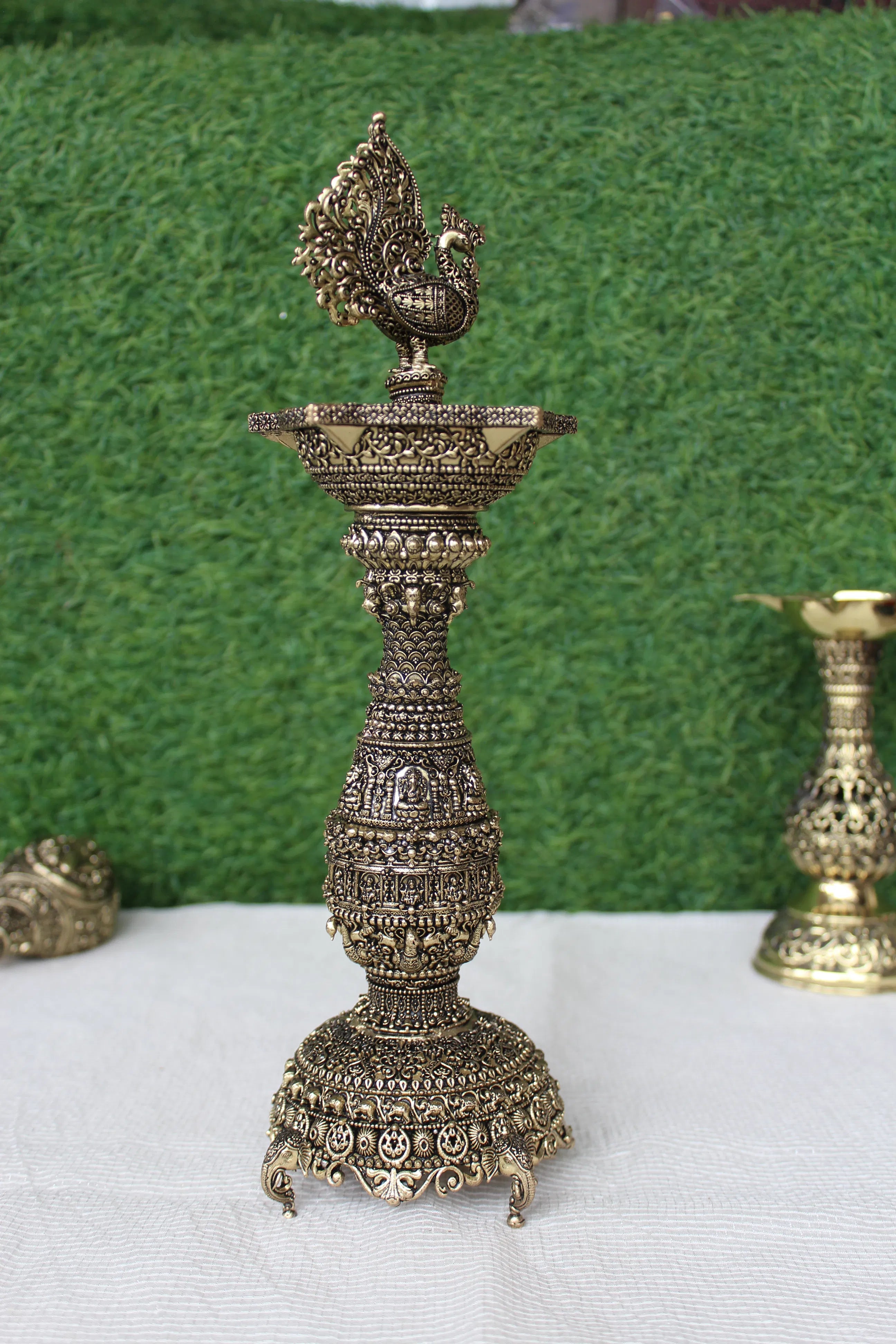 Annam Pakshi Samai Diya Pair | Brass Swan Lamp | Traditional Diya Stand | Pooja Decor - 12 inches