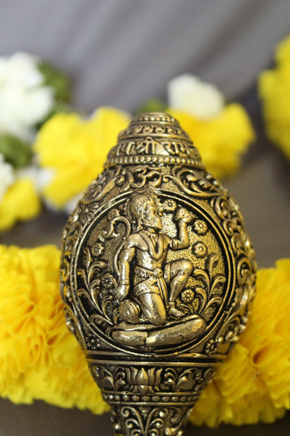 Brass Hanuman Shankh | Lord Hanuman Engraved Conch Shell for Pooja & Home Mandir | Rigvedaa™ (4.50 inch)