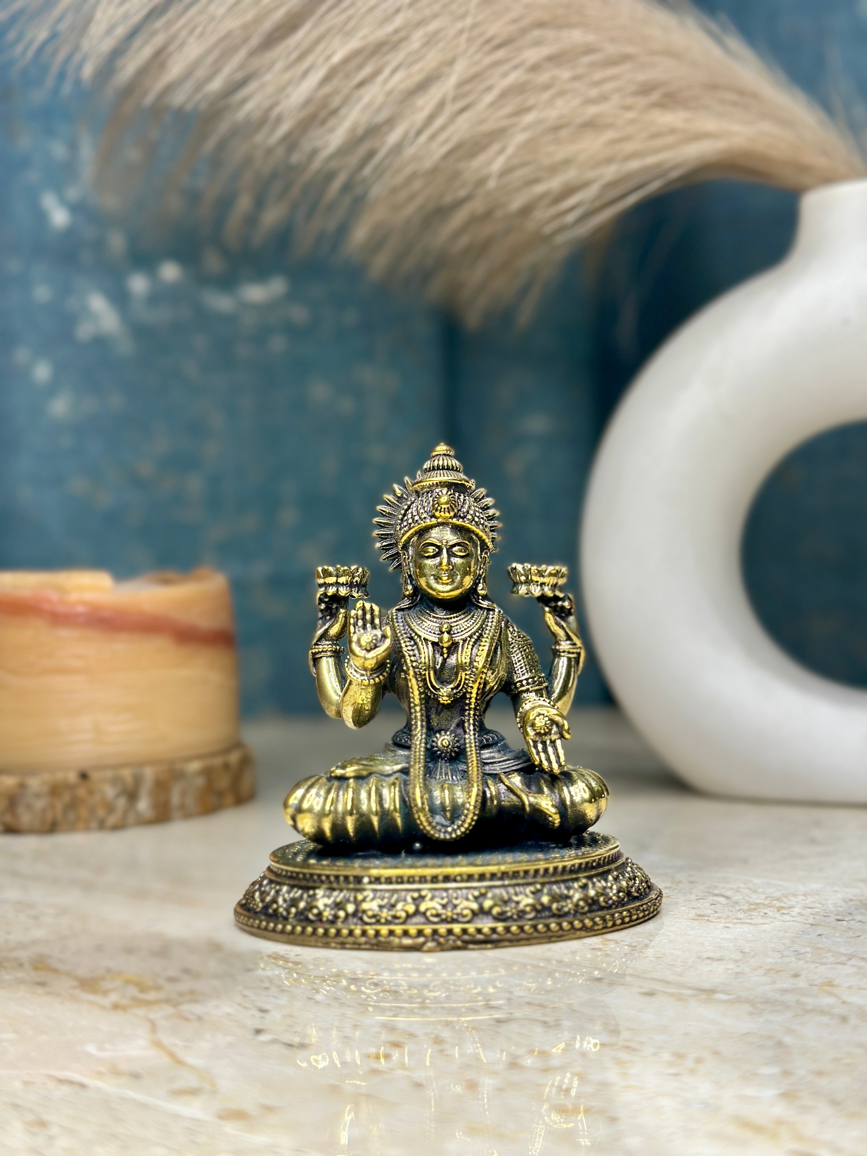 Buy Goddess Laxmi Brass Murti | Seated Idol for Home Temple, Puja, and Diwali Deco