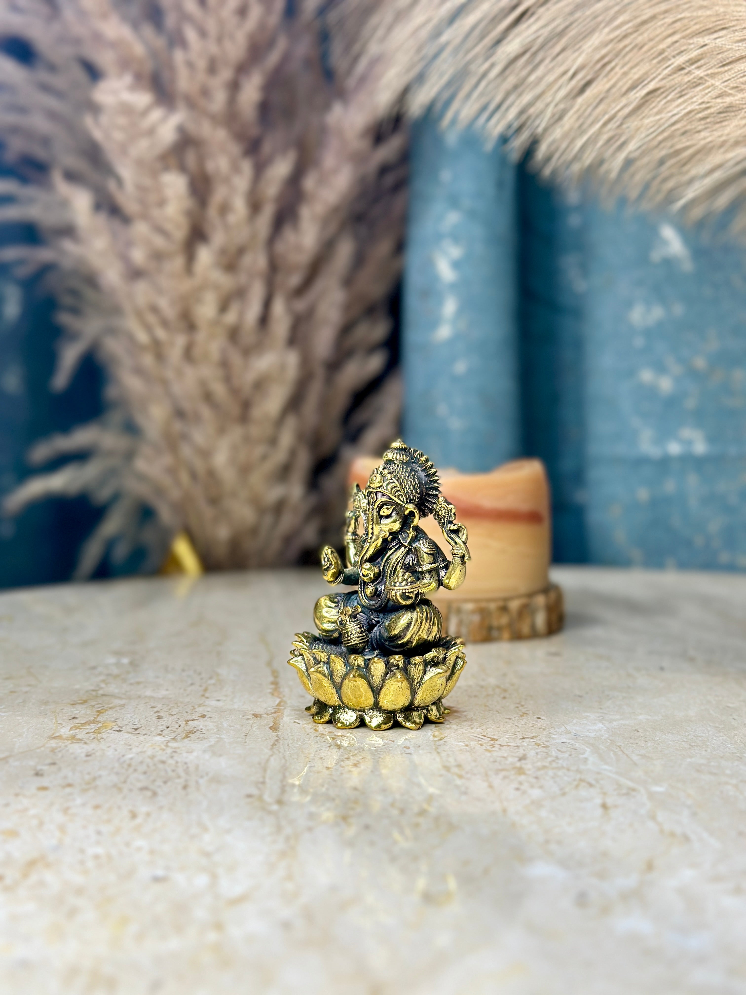 Lord Ganesh Brass Murti Sitting on Kamal | 2.75 inch | Sitting Idol SOUTH