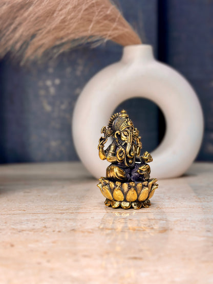 Lord Ganesh Brass Murti Sitting on Kamal | 2.75 inch | Sitting Idol SOUTH