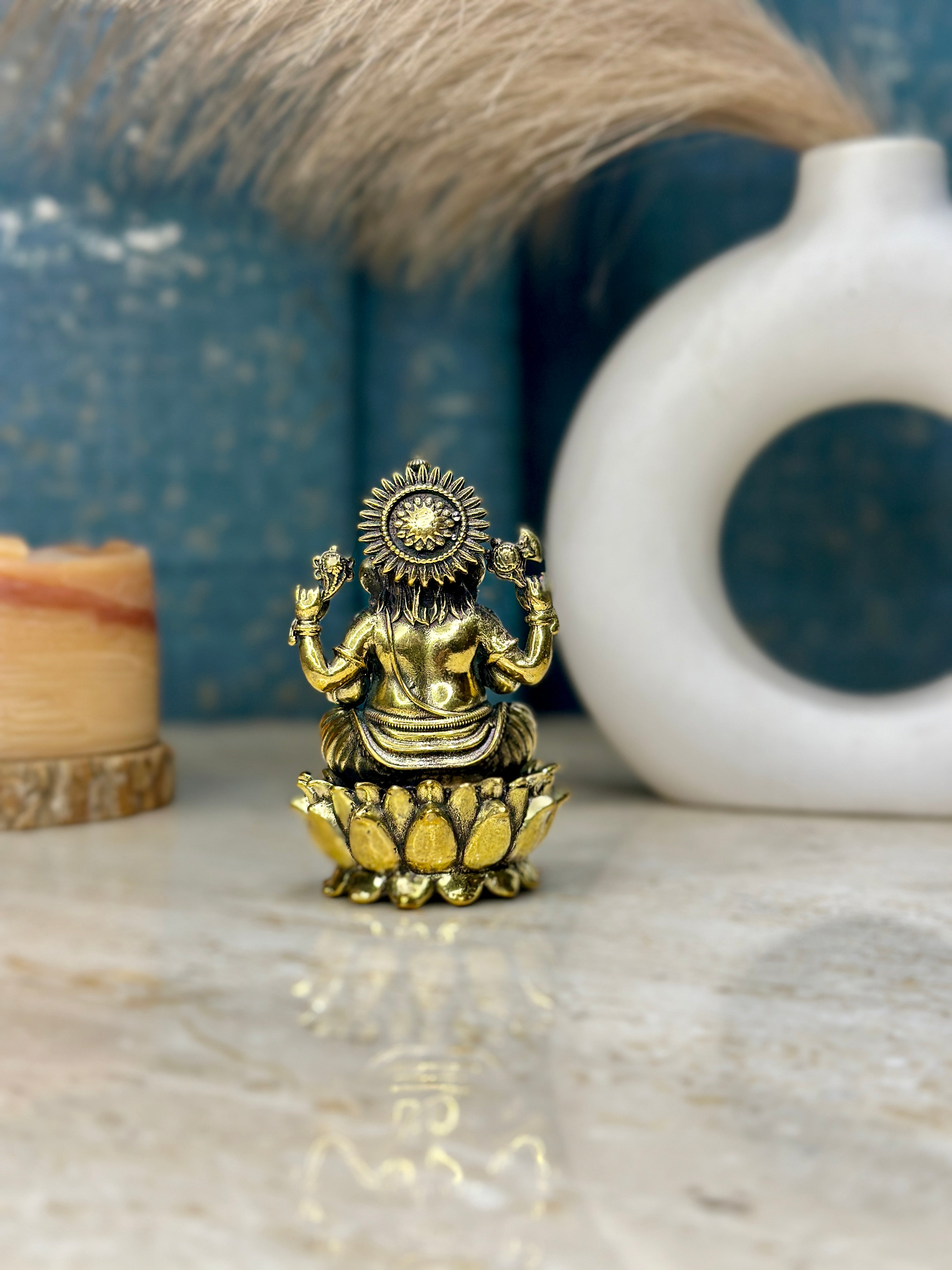 Lord Ganesh Brass Murti Sitting on Kamal | 2.75 inch | Sitting Idol SOUTH