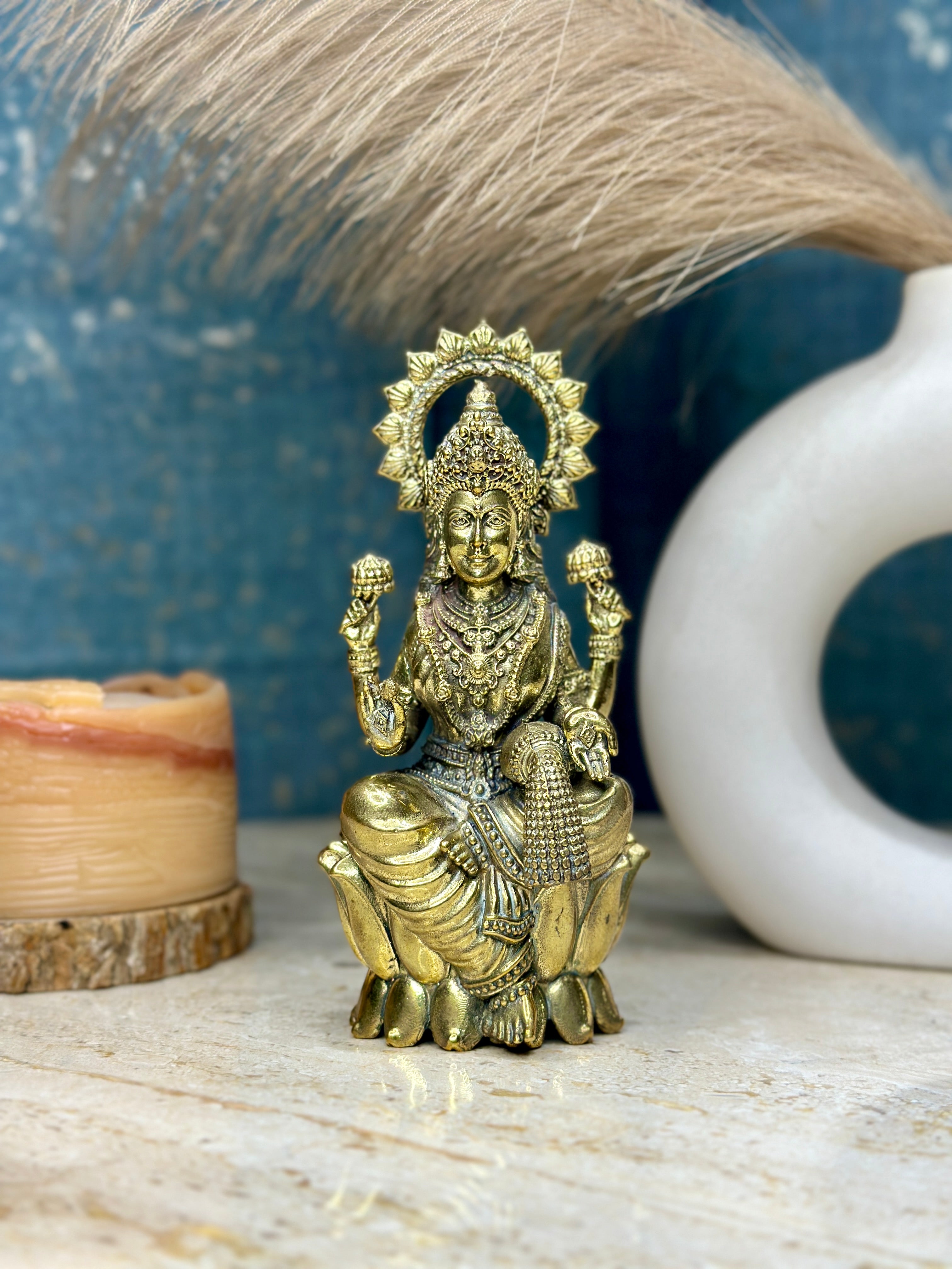 Goddess Laxmi Brass Murti Sitting on Kamal | Lotus Brass Idol for Wealth & Fortune