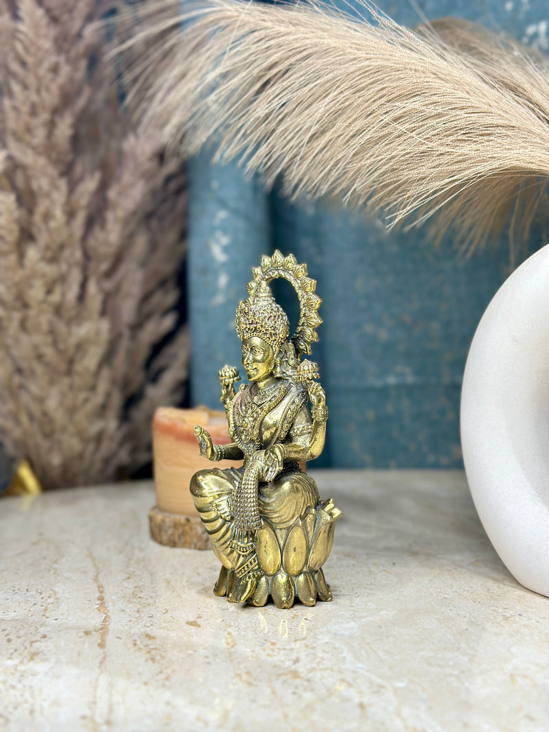 Goddess Laxmi Brass Murti Sitting on Kamal | Lotus Brass Idol for Wealth & Fortune