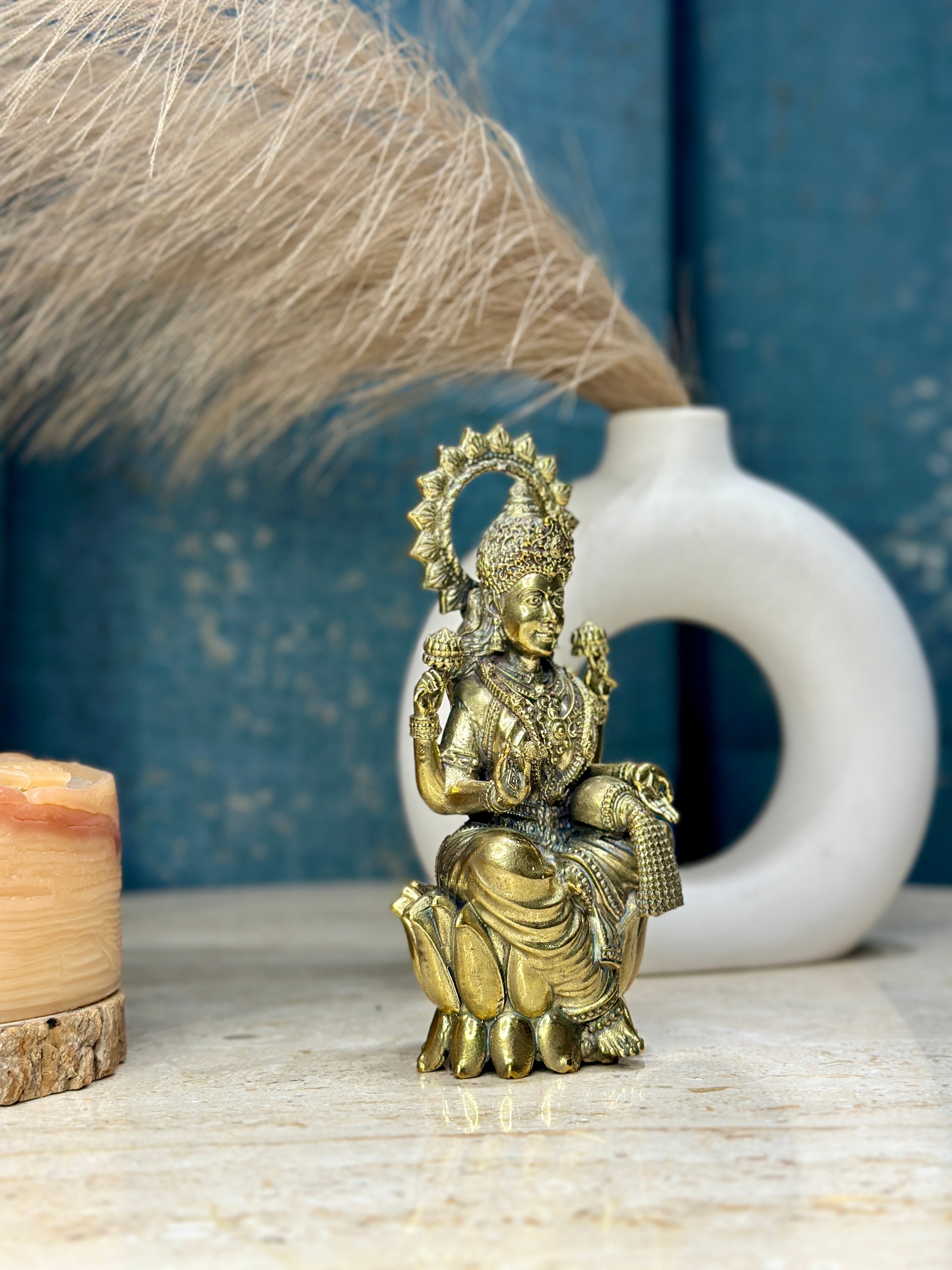 Goddess Laxmi Brass Murti Sitting on Kamal | Lotus Brass Idol for Wealth & Fortune