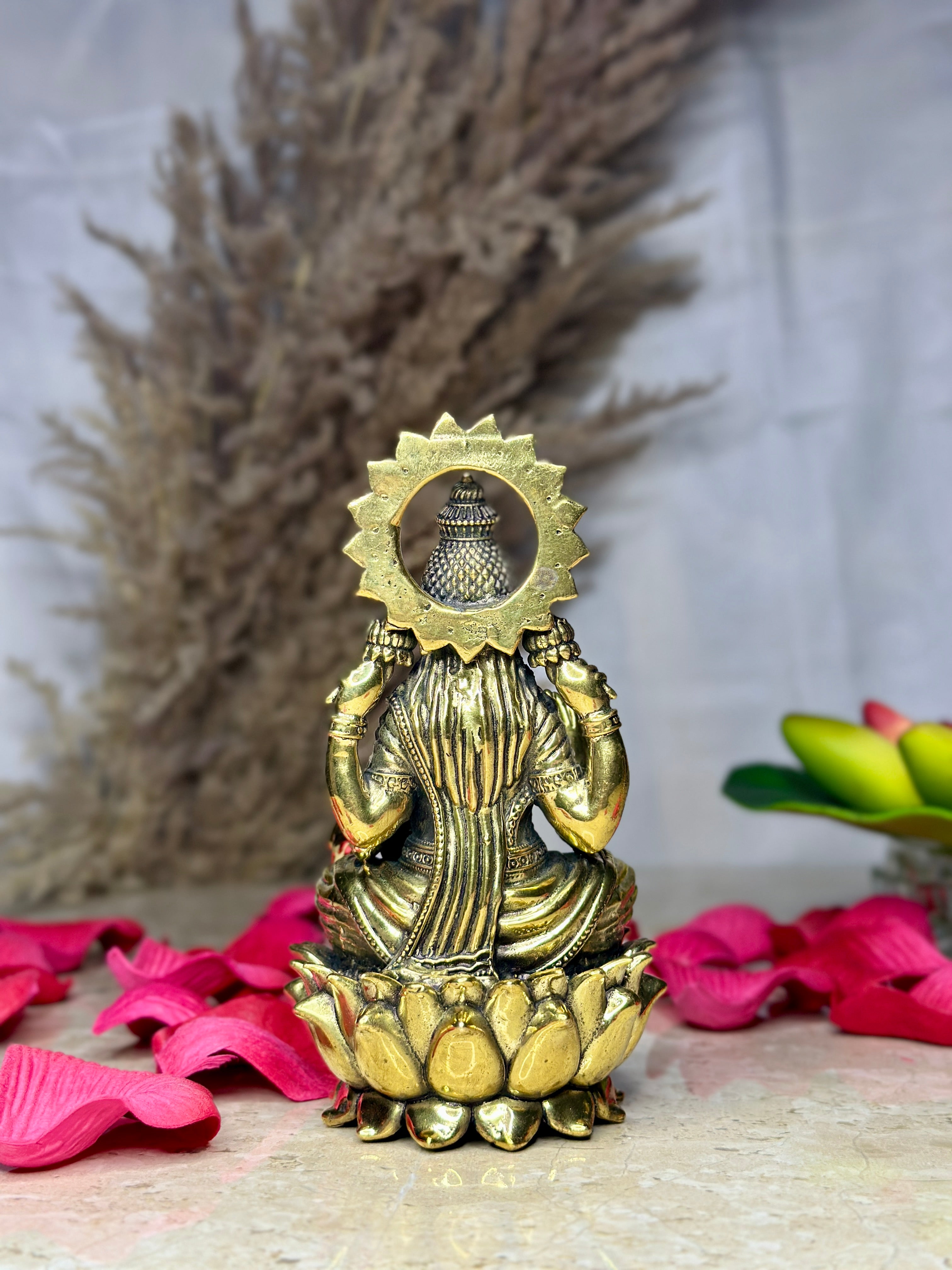 Goddess Laxmi Brass Murti Sitting on Kamal | Lotus Idol for Abundance & Auspiciousness