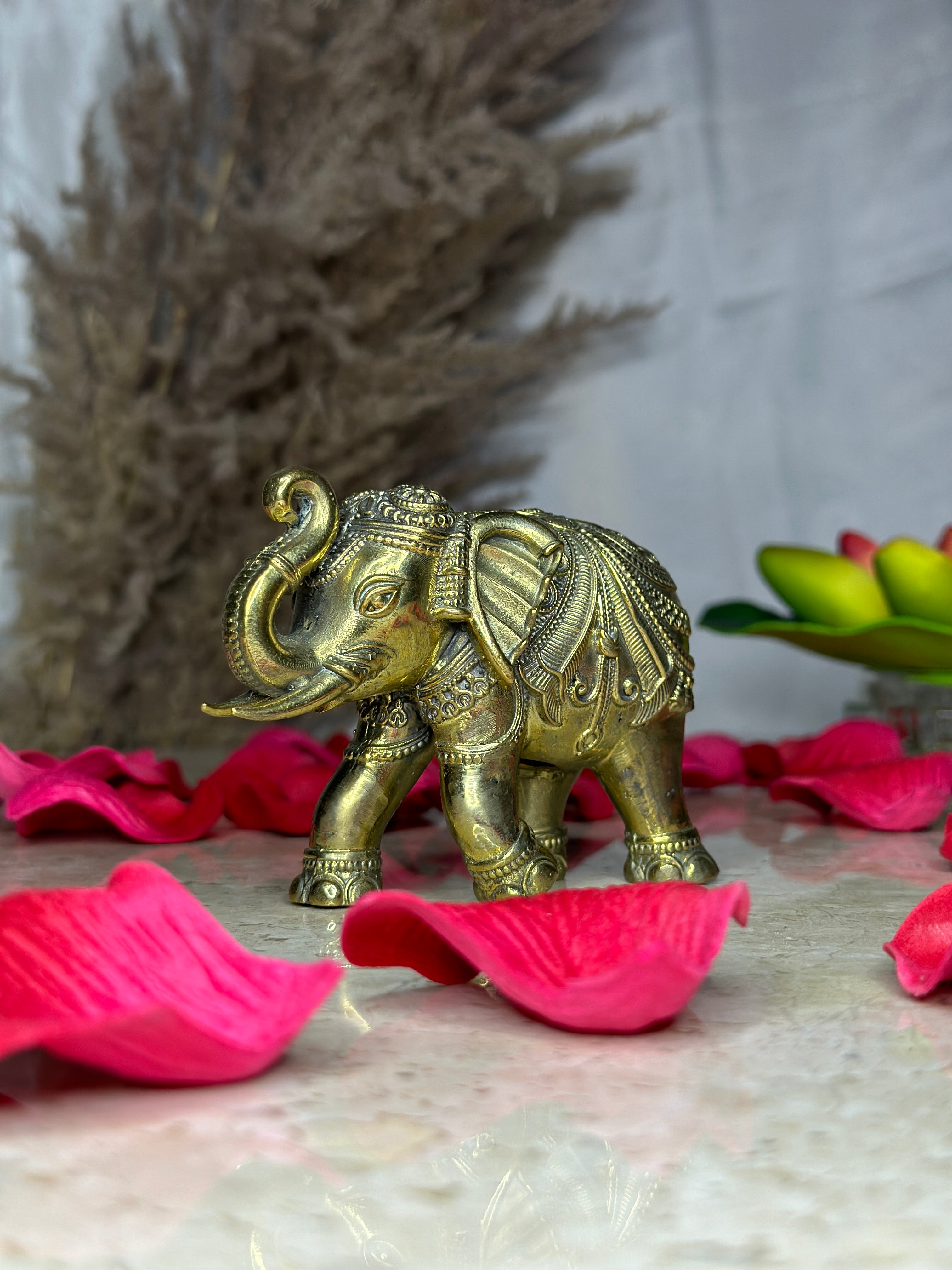 Brass Vastu Elephant Murti Pair | Trunk Up Idol for Good Luck, Prosperity & Strength