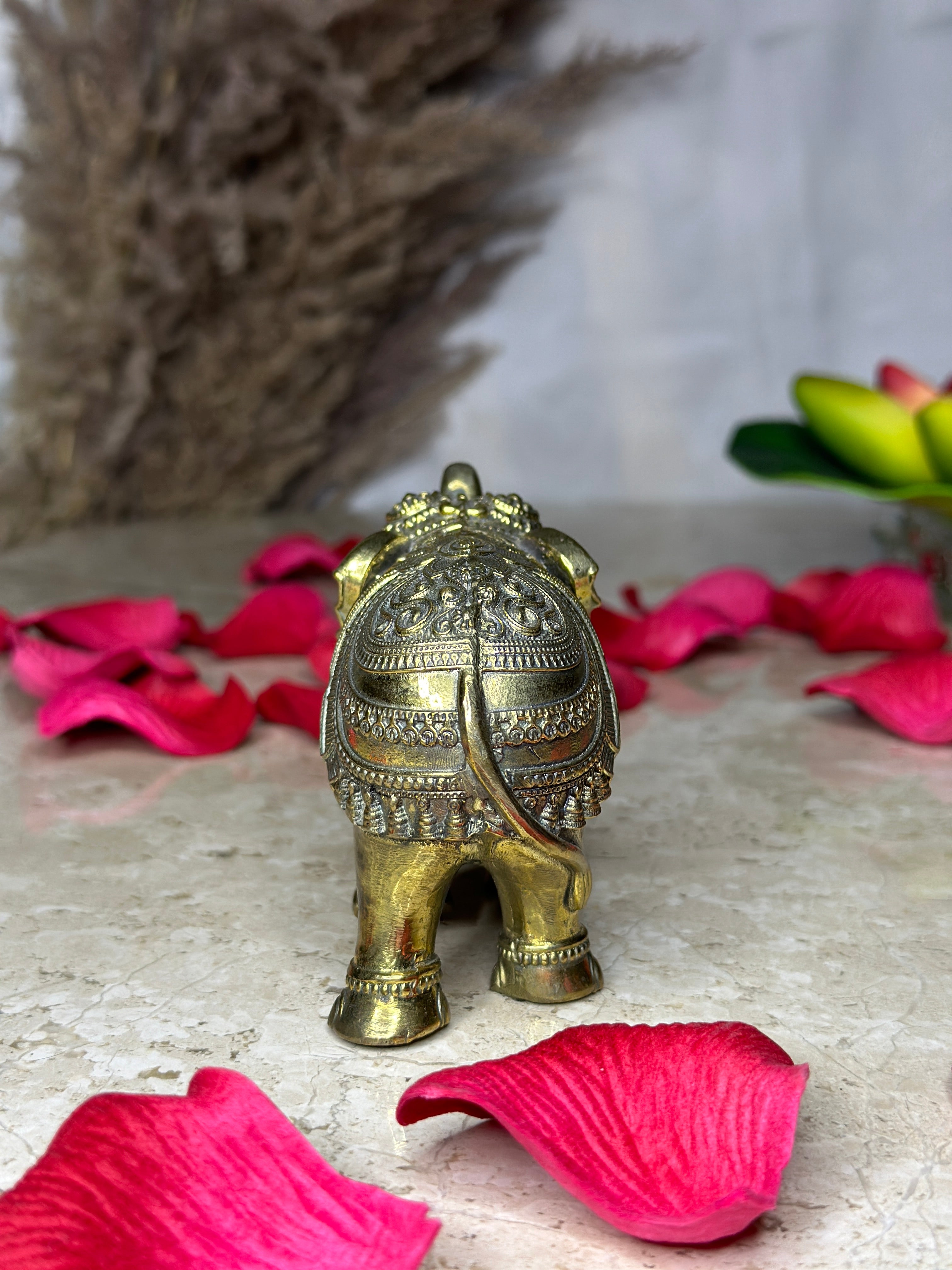 Brass Vastu Elephant Murti with Trunk Up Idol - Pair