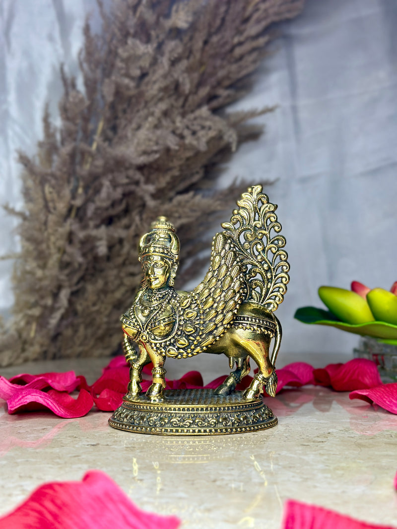 Brass Kamdhenu Cow Idol with Goddess Face | Rigvedaa™