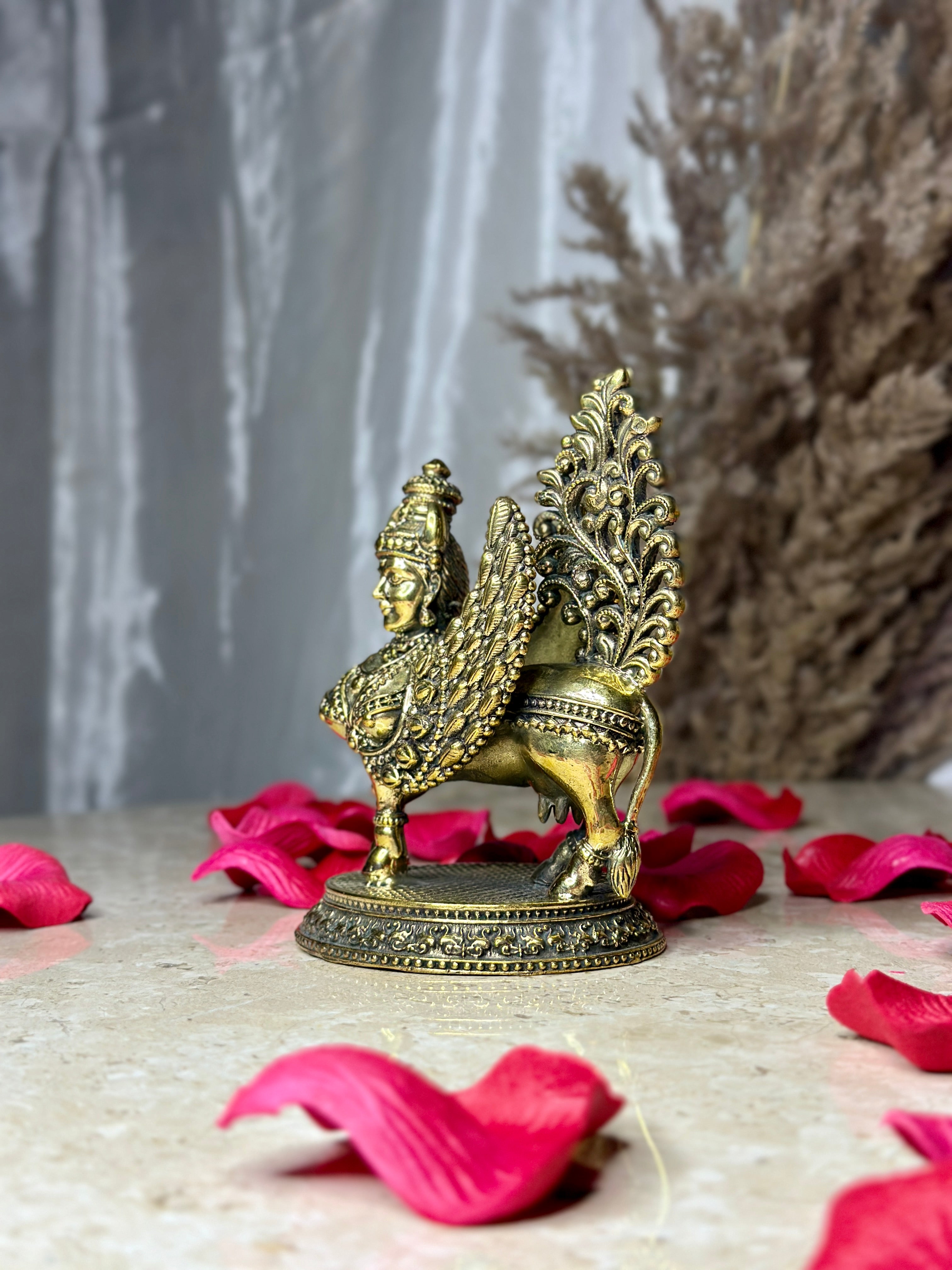 Brass Kamdhenu Cow Murti with Goddess (Human) Face | Divine Wish-Fulfilling Sacred Idol
