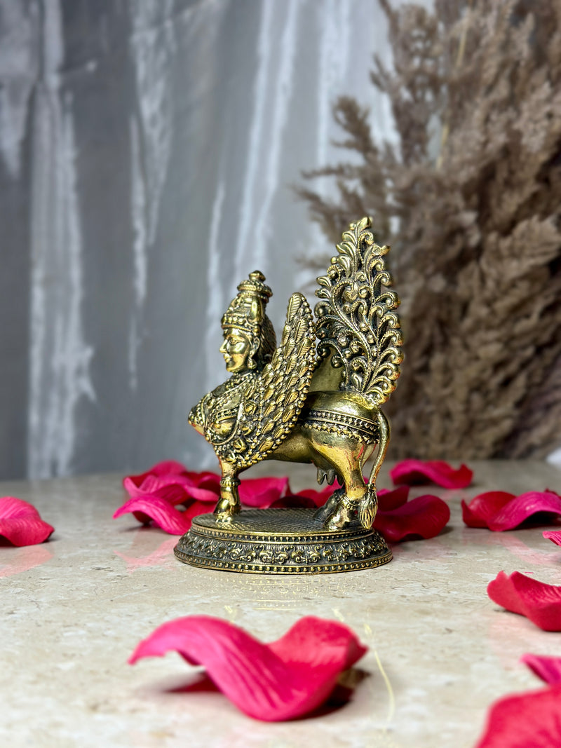 Brass Kamdhenu Cow Idol with Goddess Face | Rigvedaa™