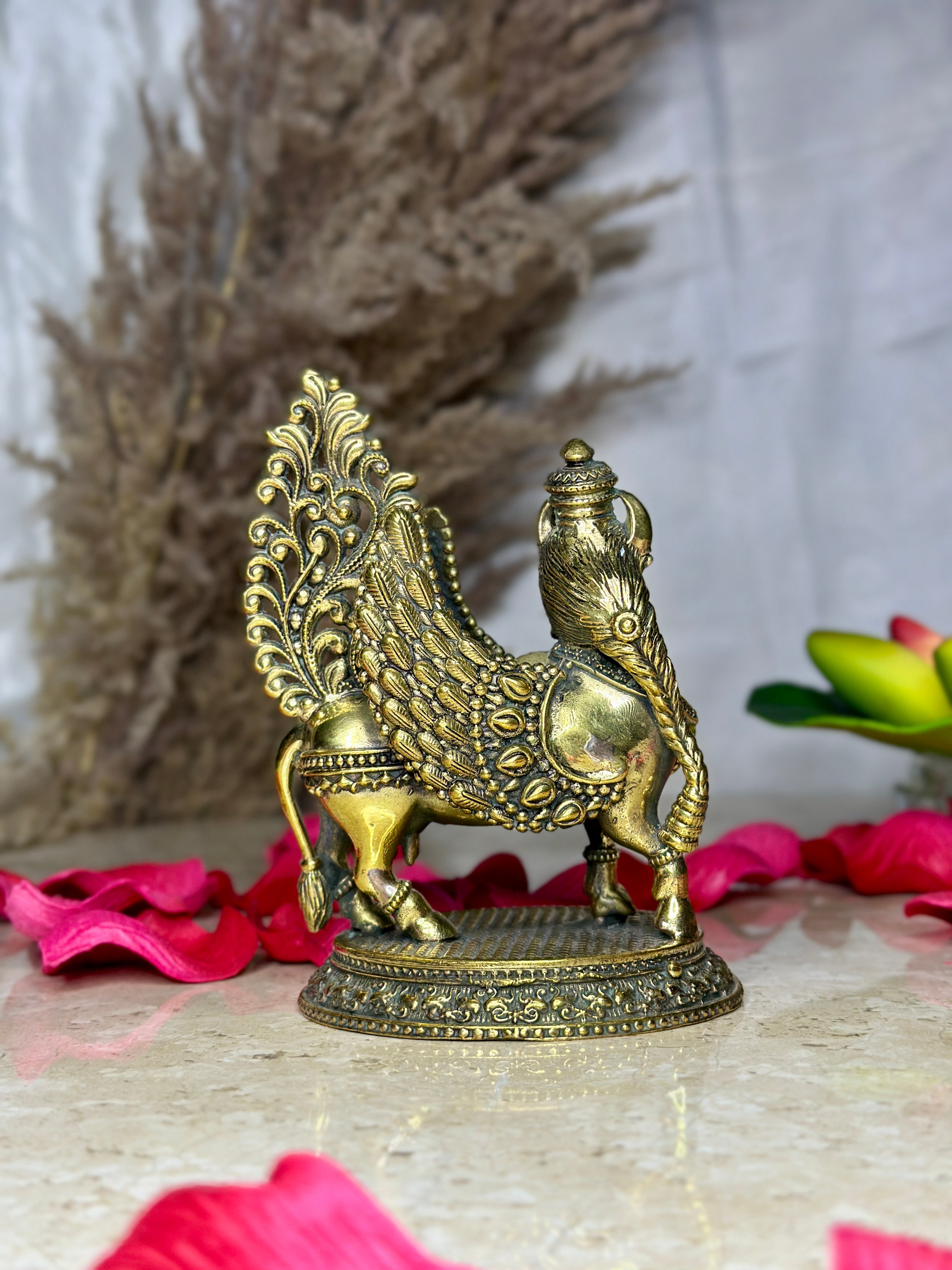 Brass Kamdhenu Cow Murti with Goddess (Human) Face | Divine Wish-Fulfilling Sacred Idol