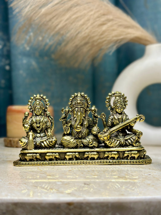 Brass Laxmi Ganesh Saraswati Idol Set | Divine Trio for Puja & Home Decor