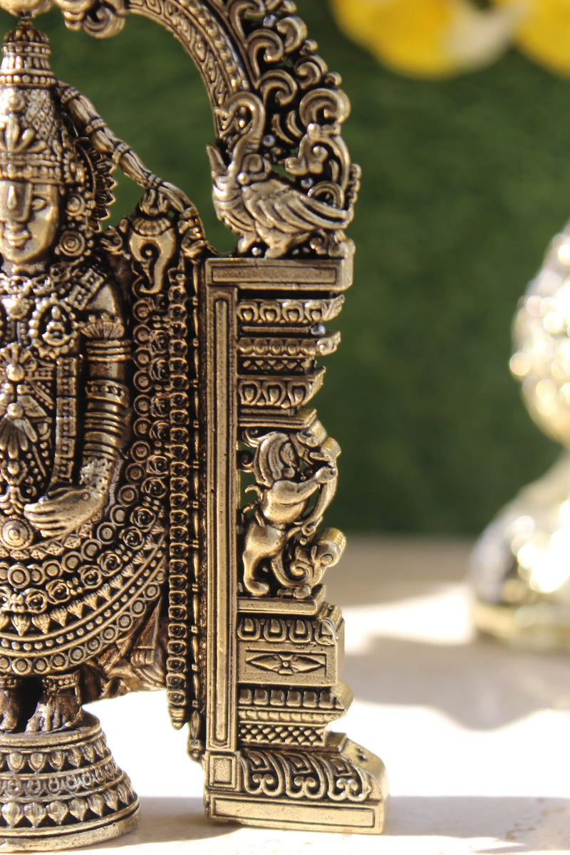 Tirupati Balaji Brass Idol Angle View - Decorative Brass Sculpture with Intricate Details