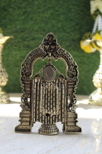 Tirupati Balaji Brass Idol Back View - Ornate Frame Architecture and Craftsmanship