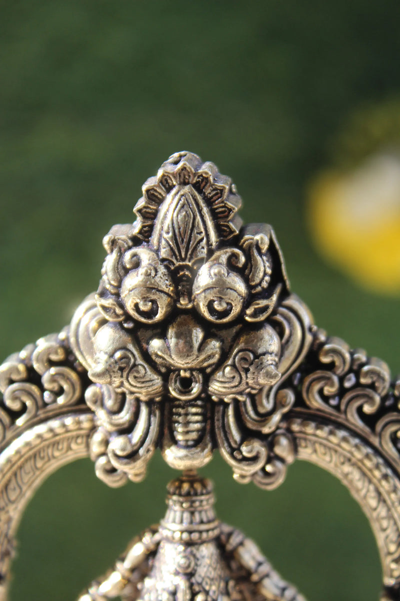 Tirupati Balaji Brass Idol Crown Detail - Ornate Top Finial and Decorative Frame