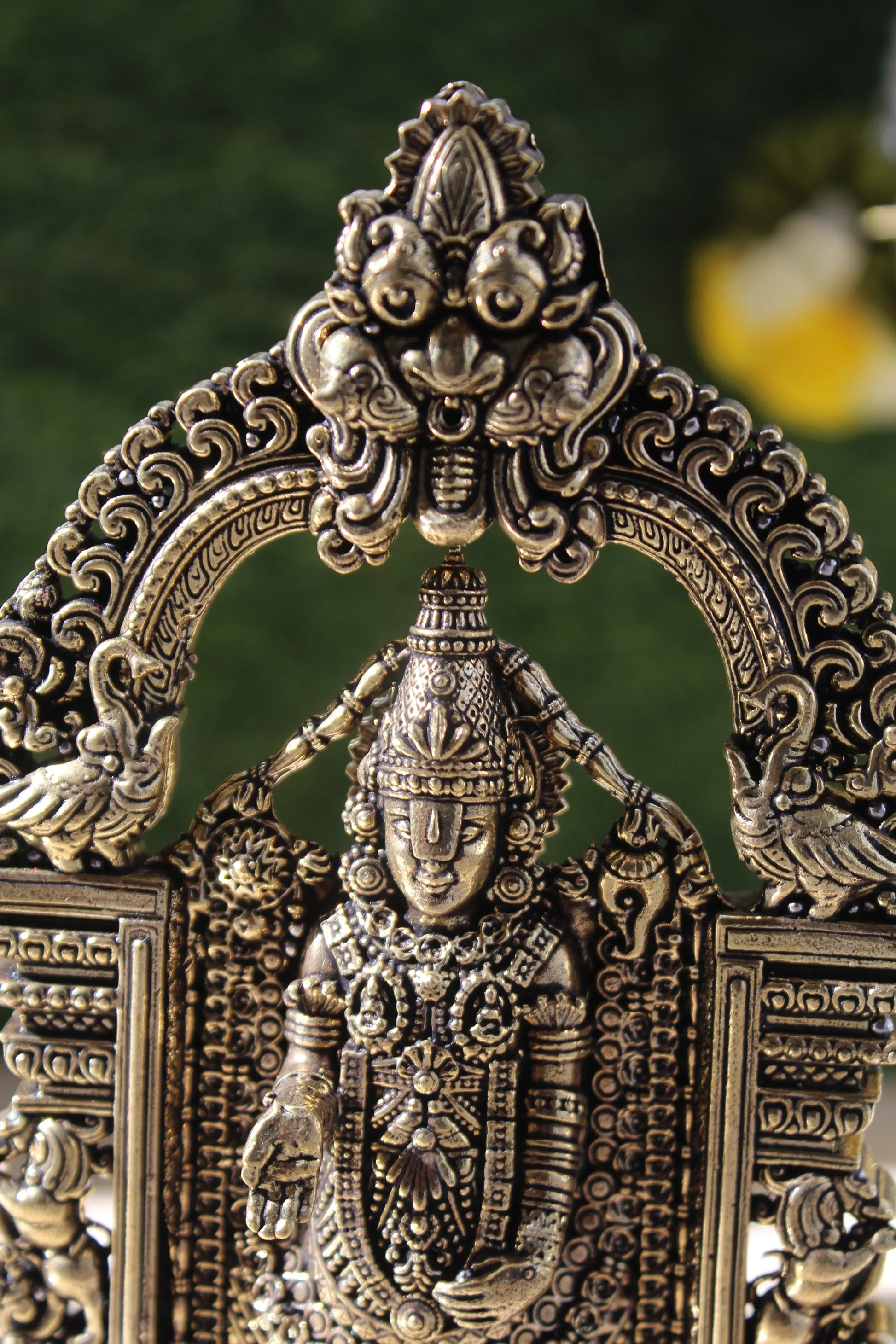 Tirupati Balaji Brass Idol Top View - Lord Venkateswara with Ornate Decorative Frame