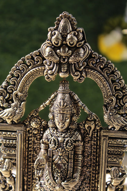 Tirupati Balaji Brass Idol Top View - Lord Venkateswara with Ornate Decorative Frame