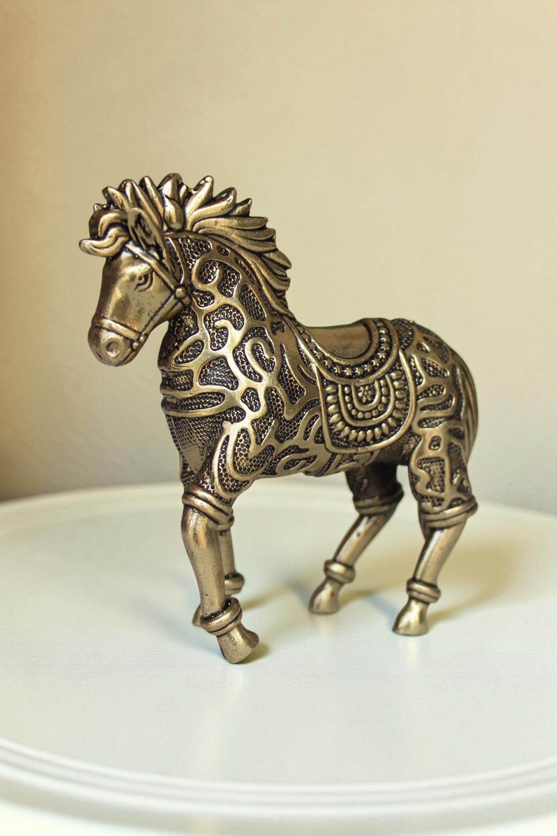 Brass Vastu Horse Sculpture for Success, Power & Prosperity – Handcrafted Decorative Ghoda Statue