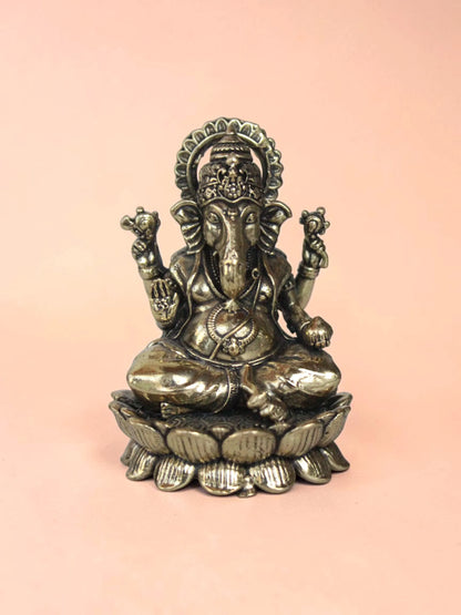 Brass Laxmi Ganesha Murti Set on Lotus Base (3 Inch) | Rigvedaa™
