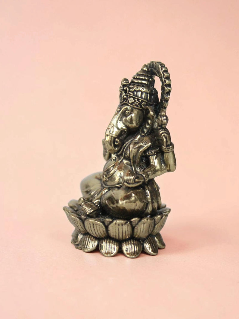 Brass Laxmi Ganesha Murti Set on Lotus Base (3 Inch) | Rigvedaa™