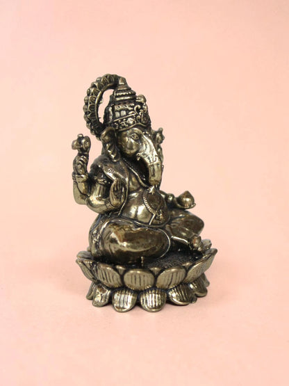 Brass Laxmi Ganesha Murti Set on Lotus Base (3 Inch) | Rigvedaa™