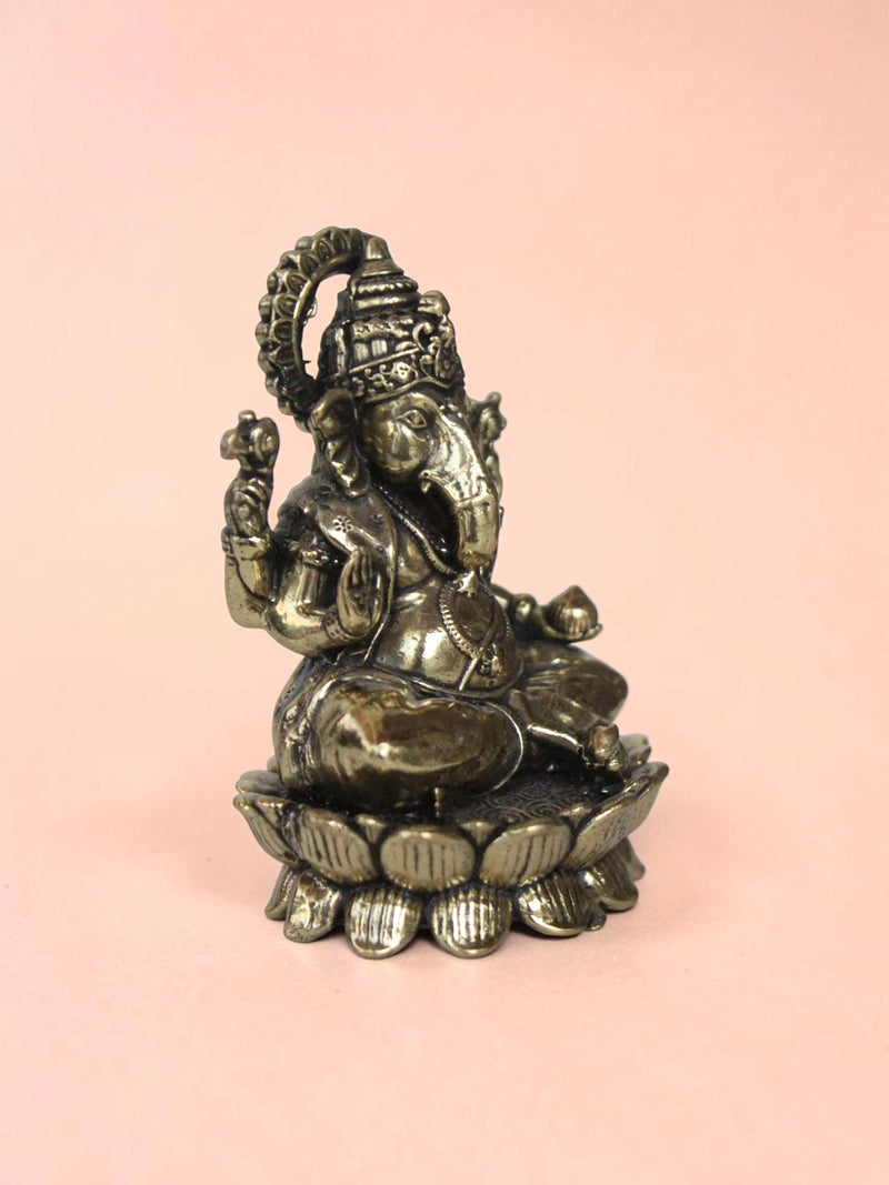 Brass Laxmi Ganesha Murti Set on Lotus Base (3 Inch) | Rigvedaa™