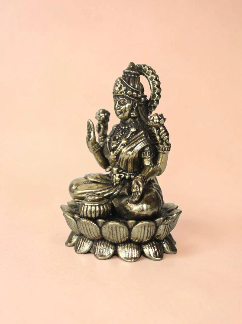 Brass Laxmi Ganesha Murti Set on Lotus Base (3 Inch) | Rigvedaa™