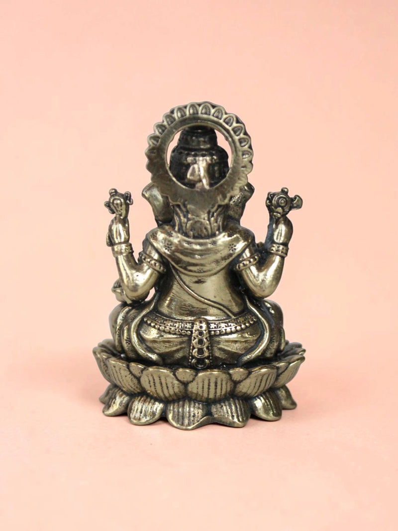 Brass Laxmi Ganesha Murti Set on Lotus Base (3 Inch) | Rigvedaa™