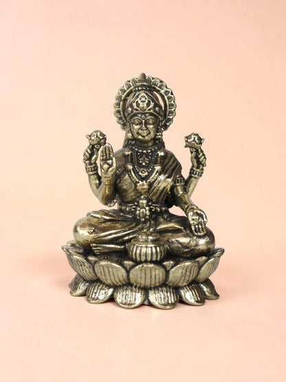 Brass Laxmi Ganesha Murti Set on Lotus Base (3 Inch) | Rigvedaa™