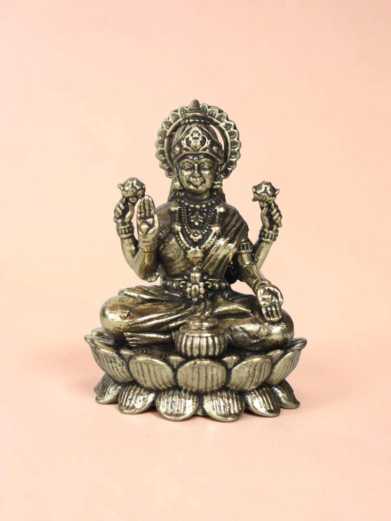 Brass Laxmi Ganesha Murti Set on Lotus Base (3 Inch) | Rigvedaa™