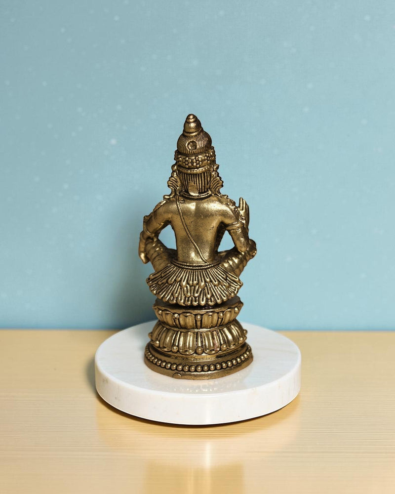 Rigvedaa™ Brass Lord Ayyappan statue in yogic posture on lotus base, antique gold finish, 4.75 inches.