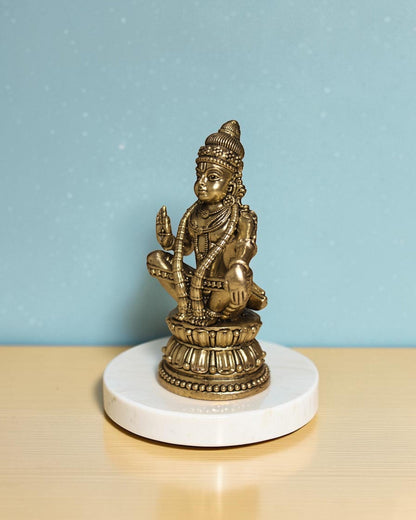 Rigvedaa Brass Swami Ayyappan Dharma Sastha statue in yogic posture, antique gold finish, 4.75 inches.