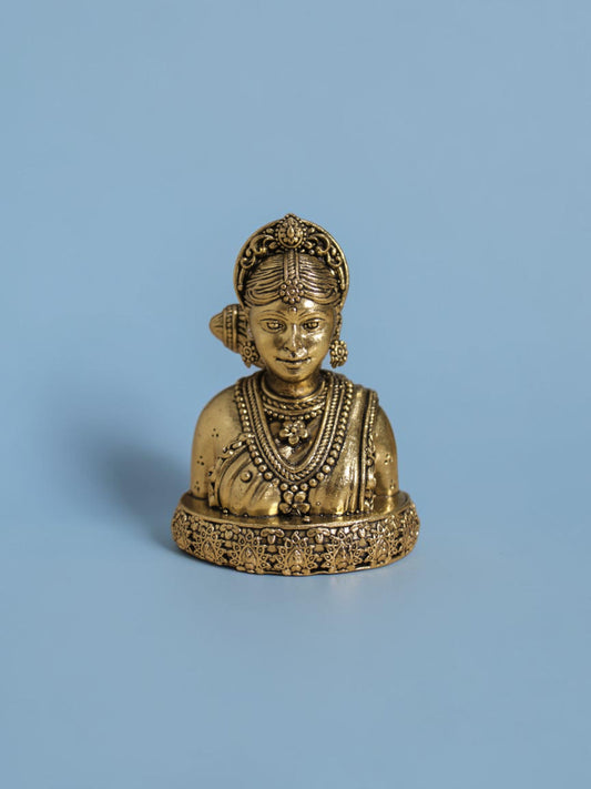 Rigvedaa™ 3.5-inch brass Gauri Mata figurine with intricate hand-carved details and a warm golden patina finish.