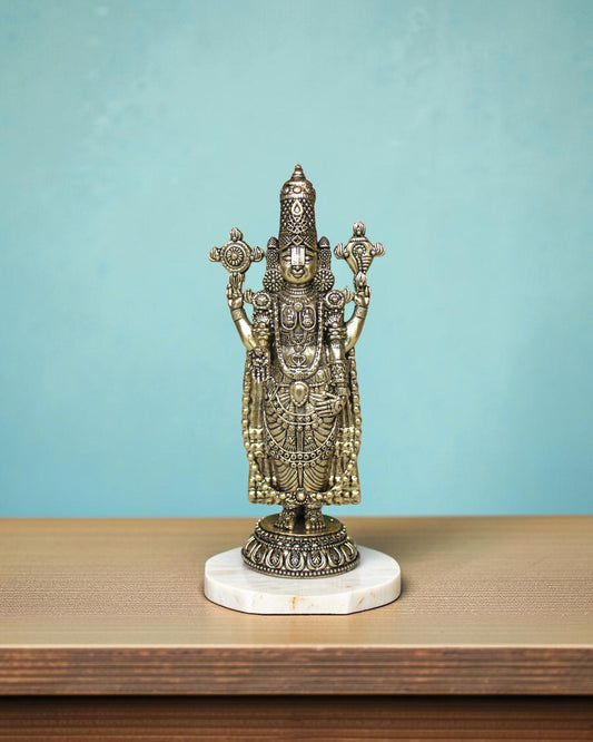Rigvedaa brass Lord Venkateshwara Tirupati Balaji standing idol, 6.5 inches, detailed with sacred crowns and jewelry.