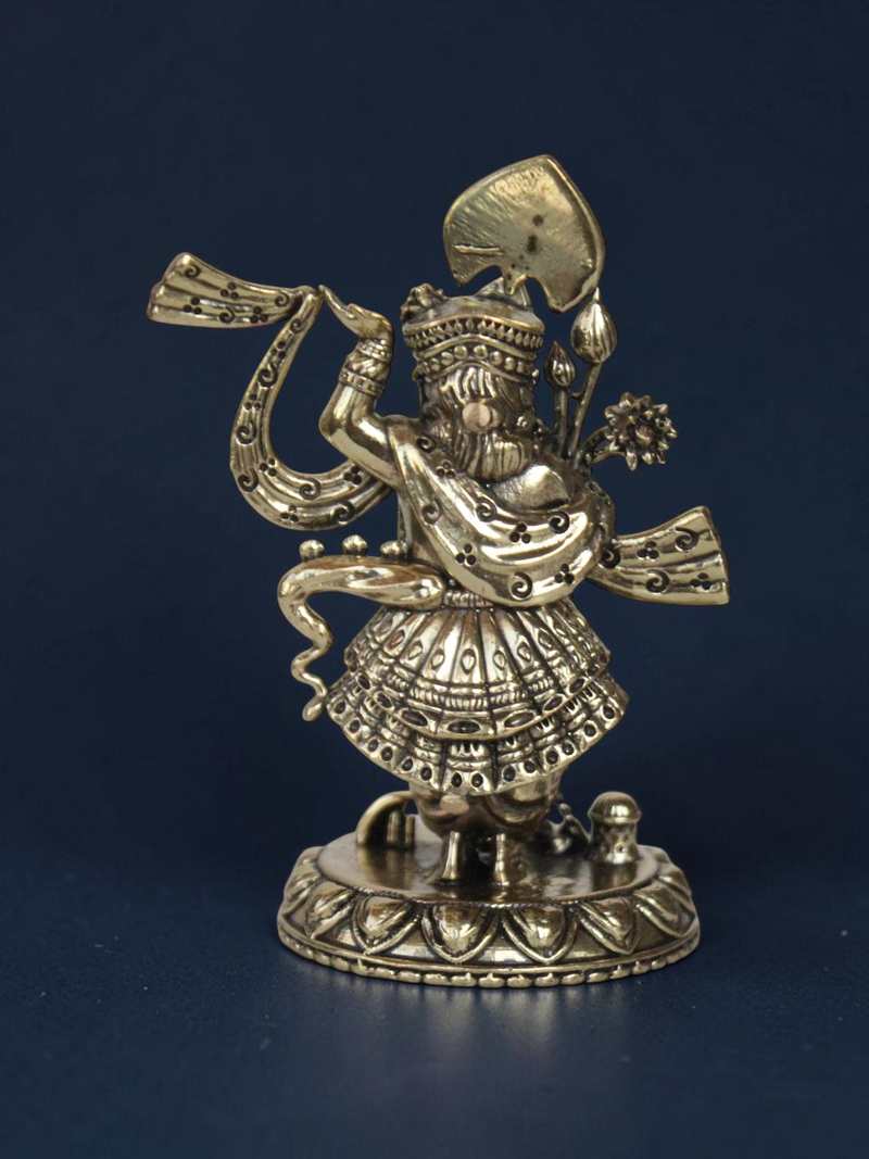 Rigvedaa™ decorative brass Lord Vishnu idol with intricate antique-gold finish and traditional floral ornamentation.