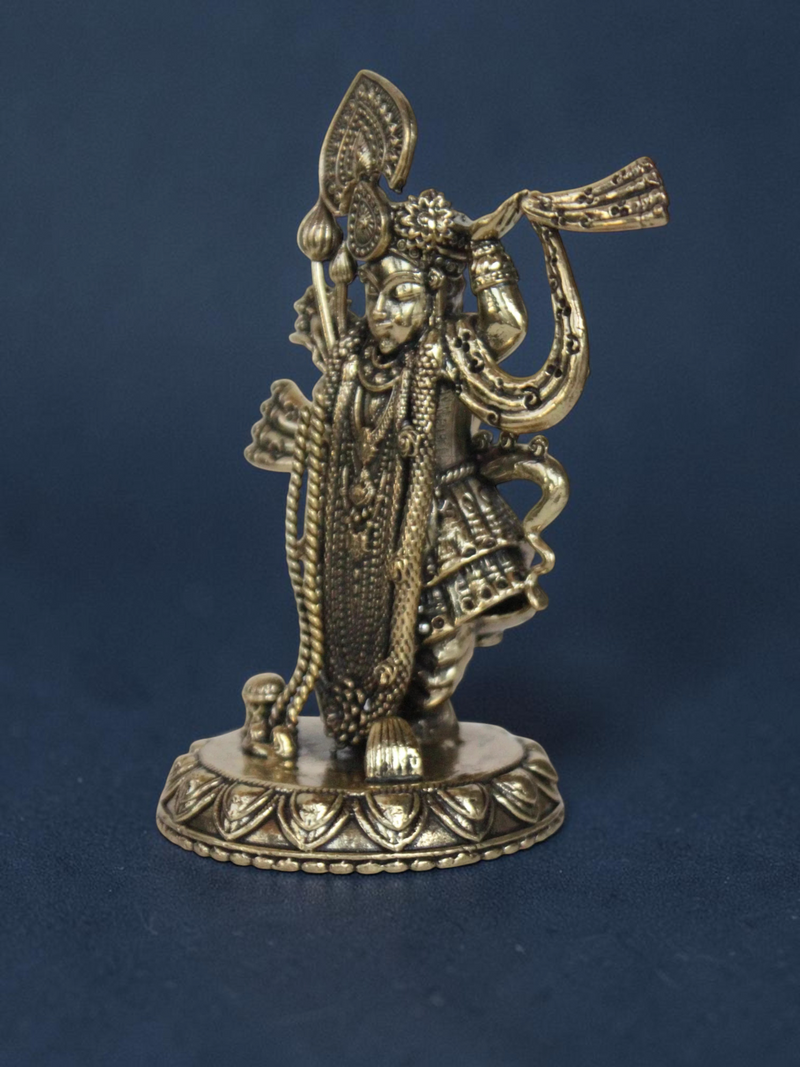 Rigvedaa™ decorative brass Lord Vishnu idol with antique gold finish and intricate traditional ornamentation