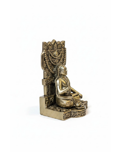 Rigvedaa™ brass idol of Raghavendra Swamy in traditional seated posture with serene expression, intricate detailing, and ornate throne.