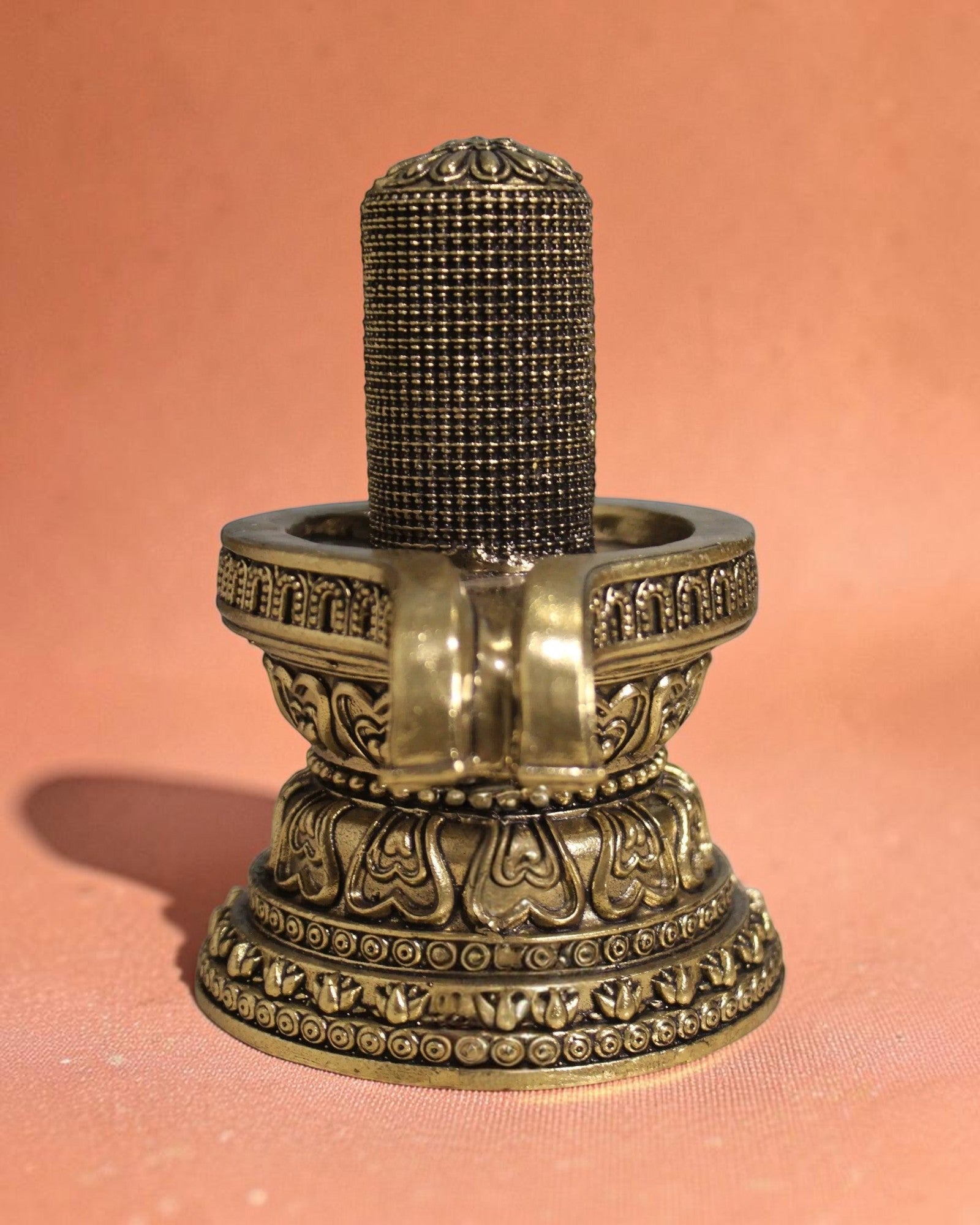 Rigvedaa brass 1008 lingam shivling murti with intricate carvings on ornate base, 4.50 inches, for pooja room or meditation space.