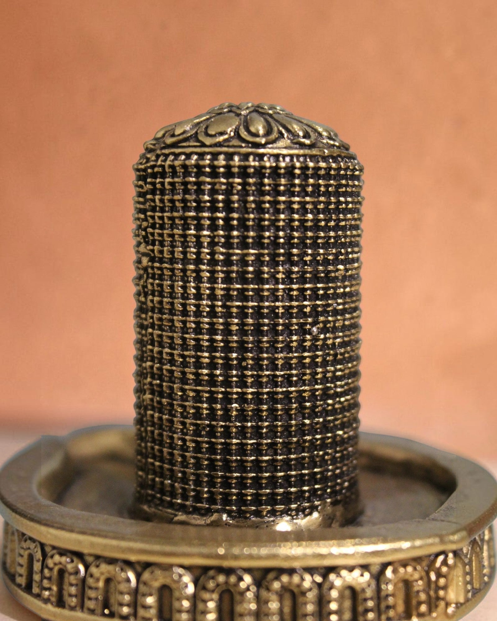 Rigvedaa brass 1008 lingam shivling murti with intricate carvings and ornate base, 4.50 inches.