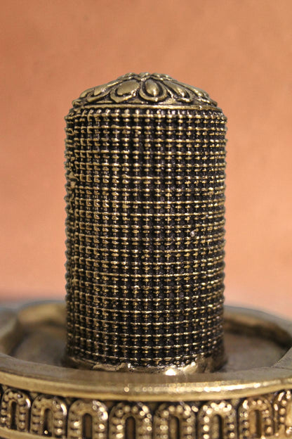Rigvedaa brass 1008 lingam shivling murti with intricate carvings and ornate base, 4.50 inches.