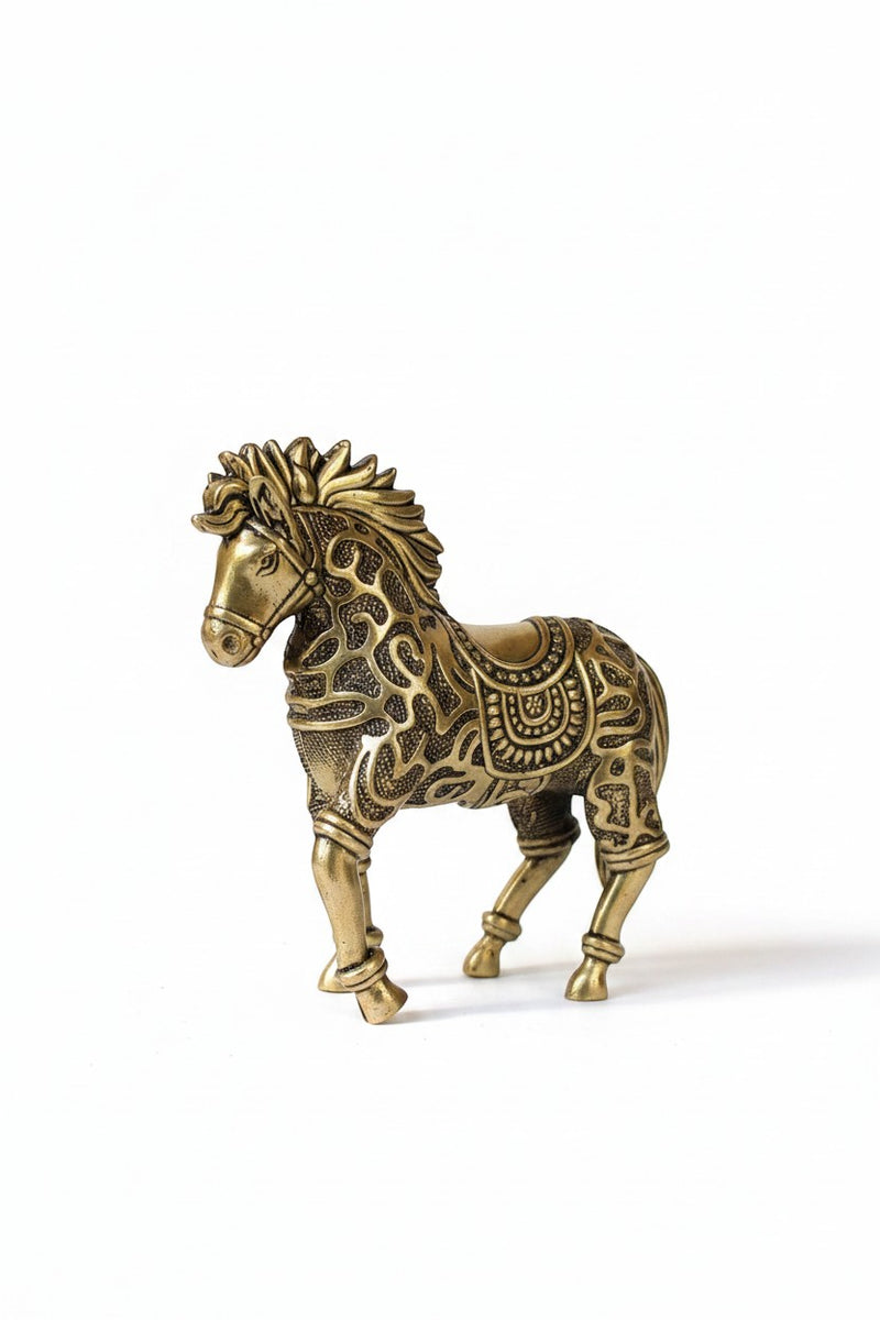 Rigvedaa™ brass Vastu horse sculpture with intricate detailing, symbolizing success and prosperity.
