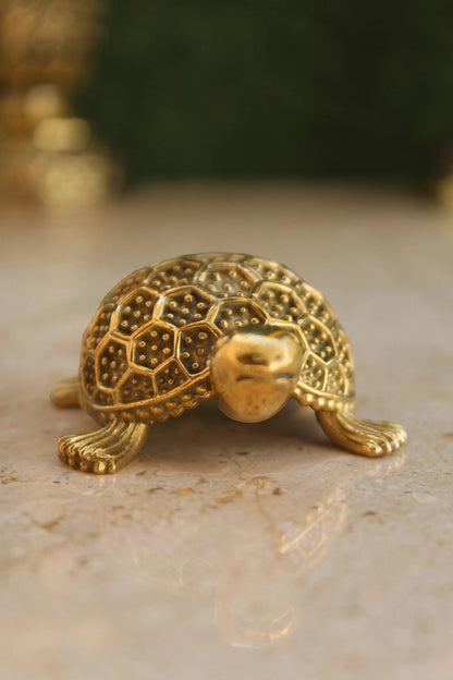 Rigvedaa™ brass Vastu tortoise figurine with detailed shell pattern, symbolizing wealth and protection.