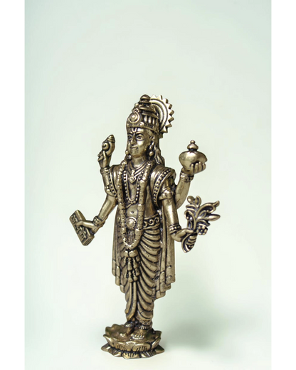 Rigvedaa Lord Dhanvantri brass idol, God of Ayurveda, holding a pot and herbs, for health and healing.