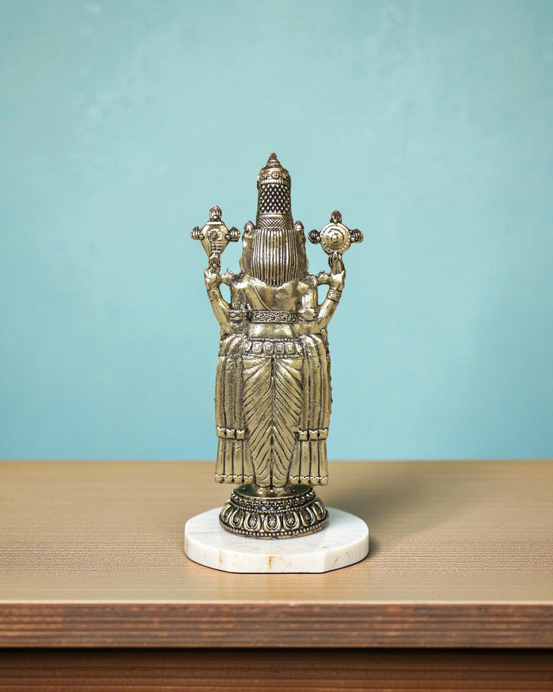 Rigvedaa brass Lord Venkateshwara Tirupati Balaji idol, 6.5" standing with four hands holding conch and discus.