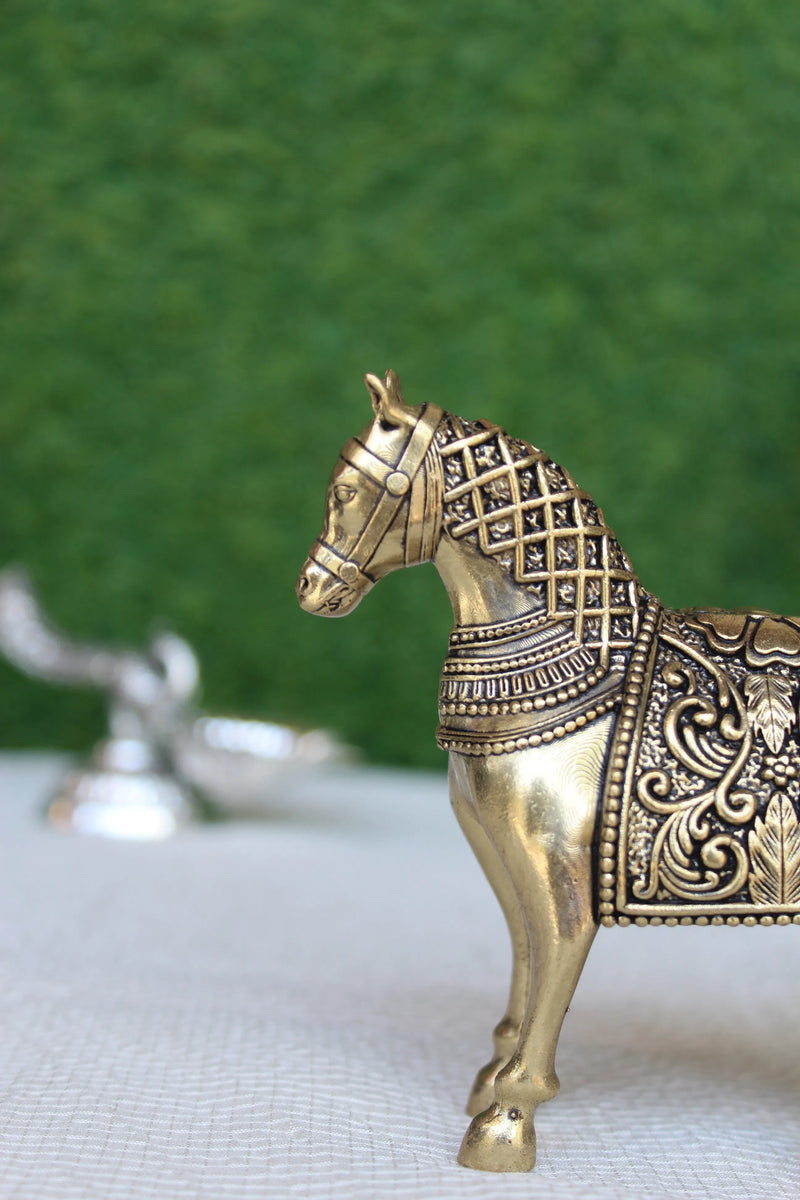 Royal Brass Horse Statue – Decorative Handcrafted Brass Ghoda for Home & Office Décor, 3.75 Inch
